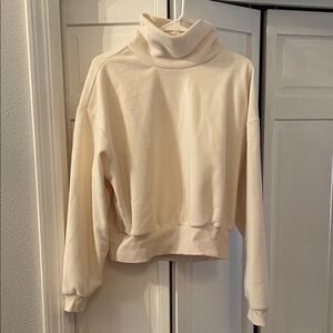 Cropped Fleece Cream Mockneck Women's Sweater